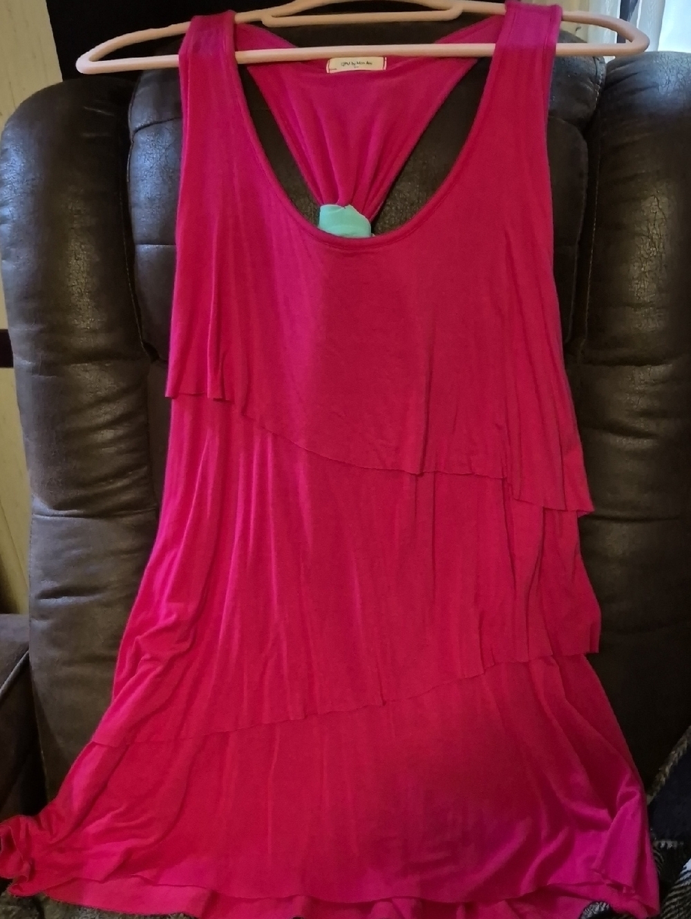 12 Pm By Mon Ami Hot Pink Layered Tank Top